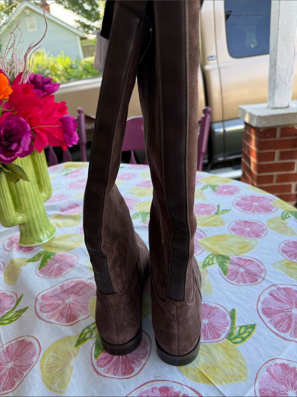 NWT in box Women’s Brown Faux Suede size 7.5 gold tips Knee-High 16.5” tall - Picture 4 of 5